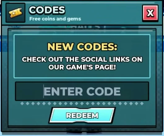 Codes window with Enter Code field and Redeem button